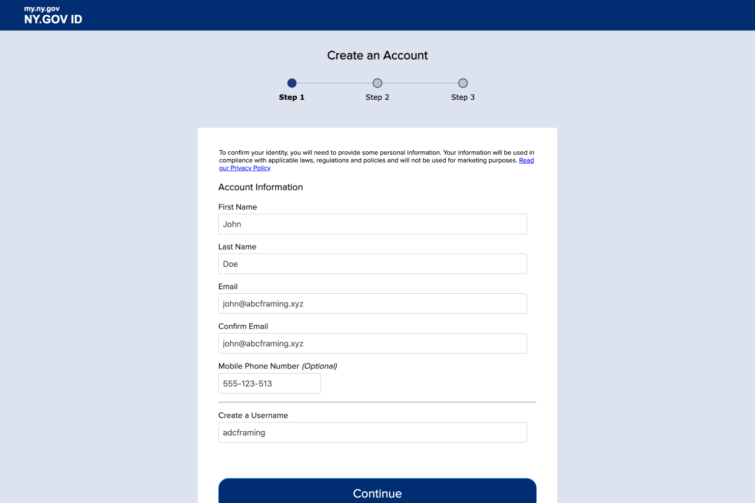 3.2. Enter account information