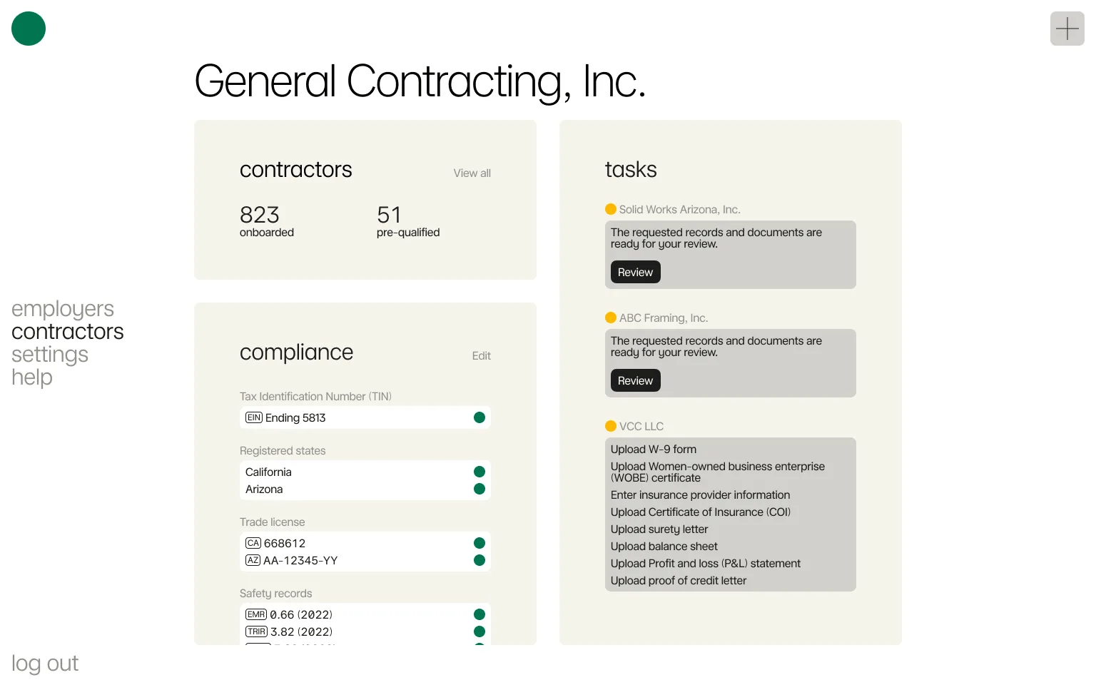 Account dashboard