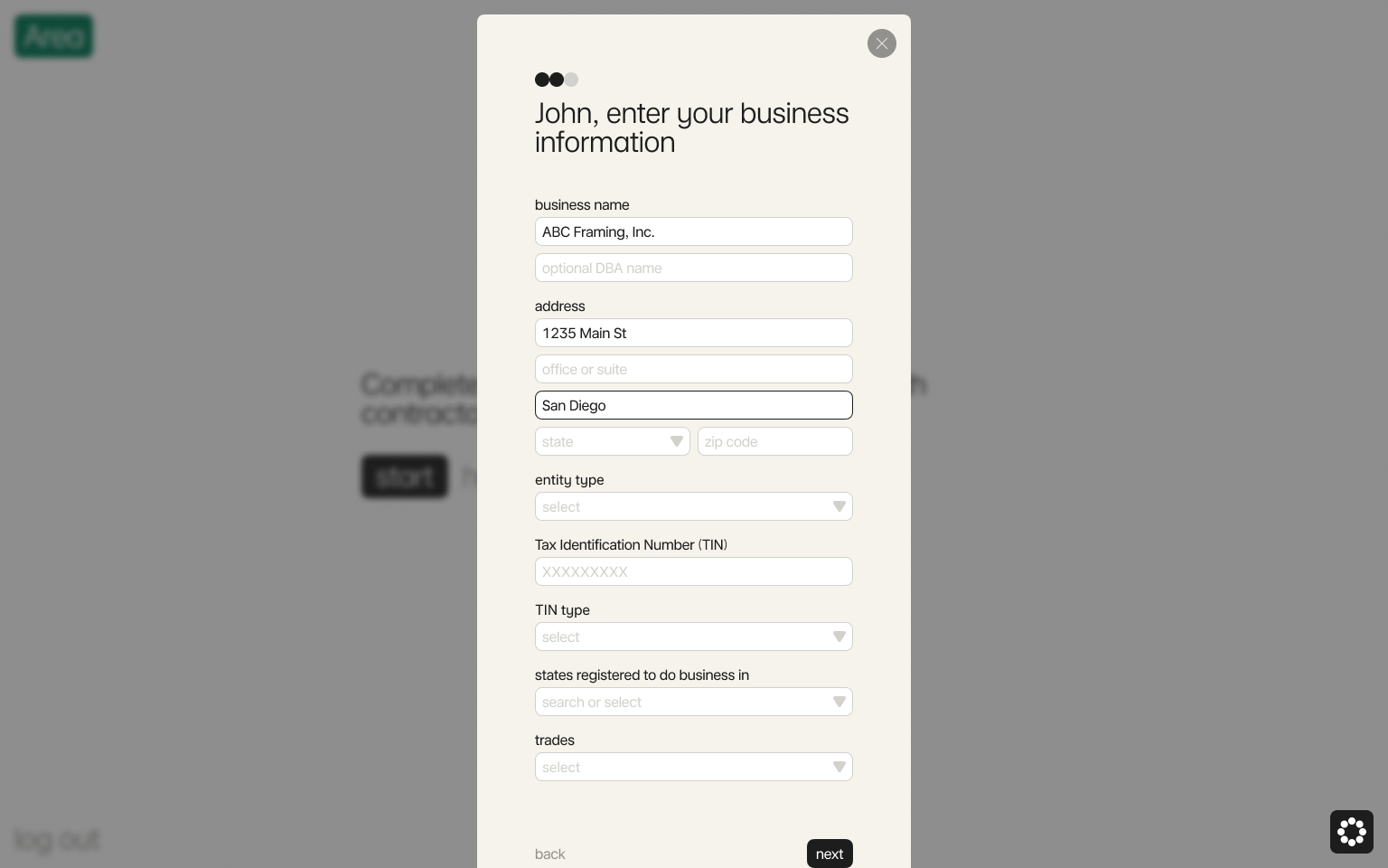 Enter your business information