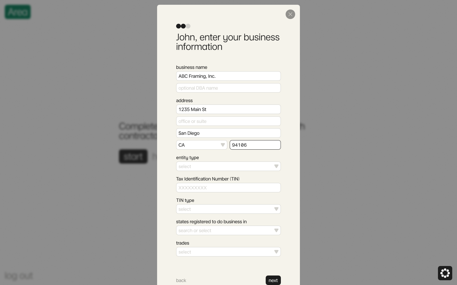 Enter your business information