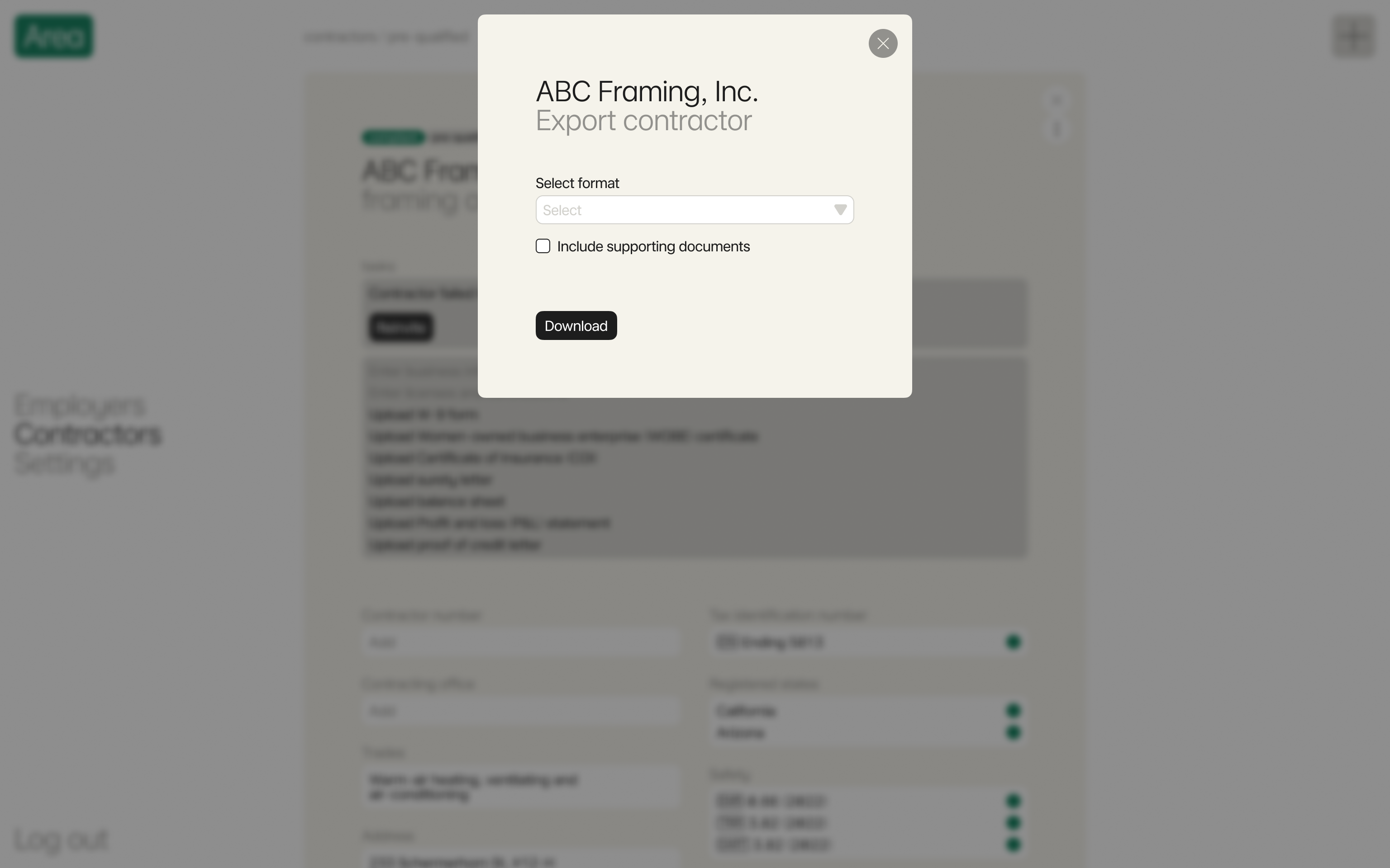 Export contractor on Area