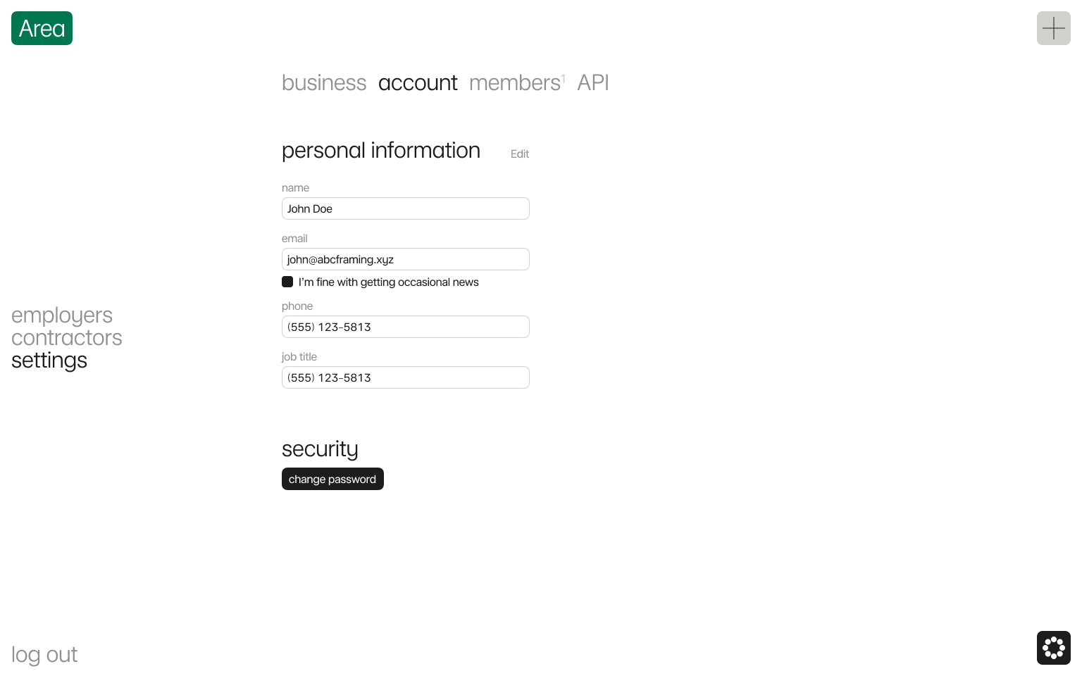 Edit personal account information