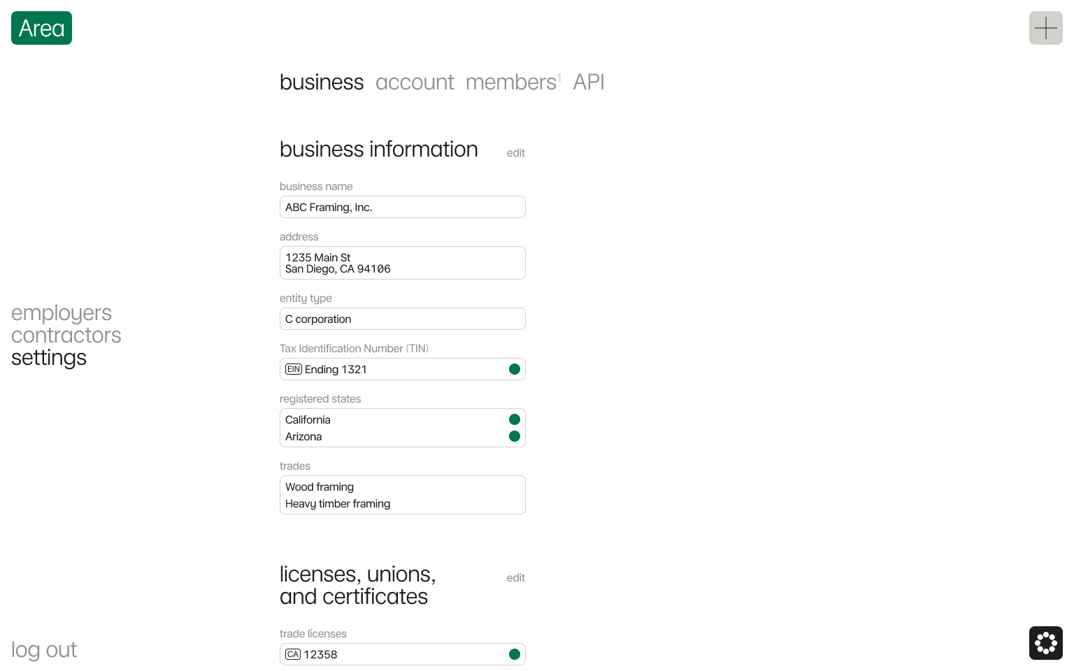 Edit business information